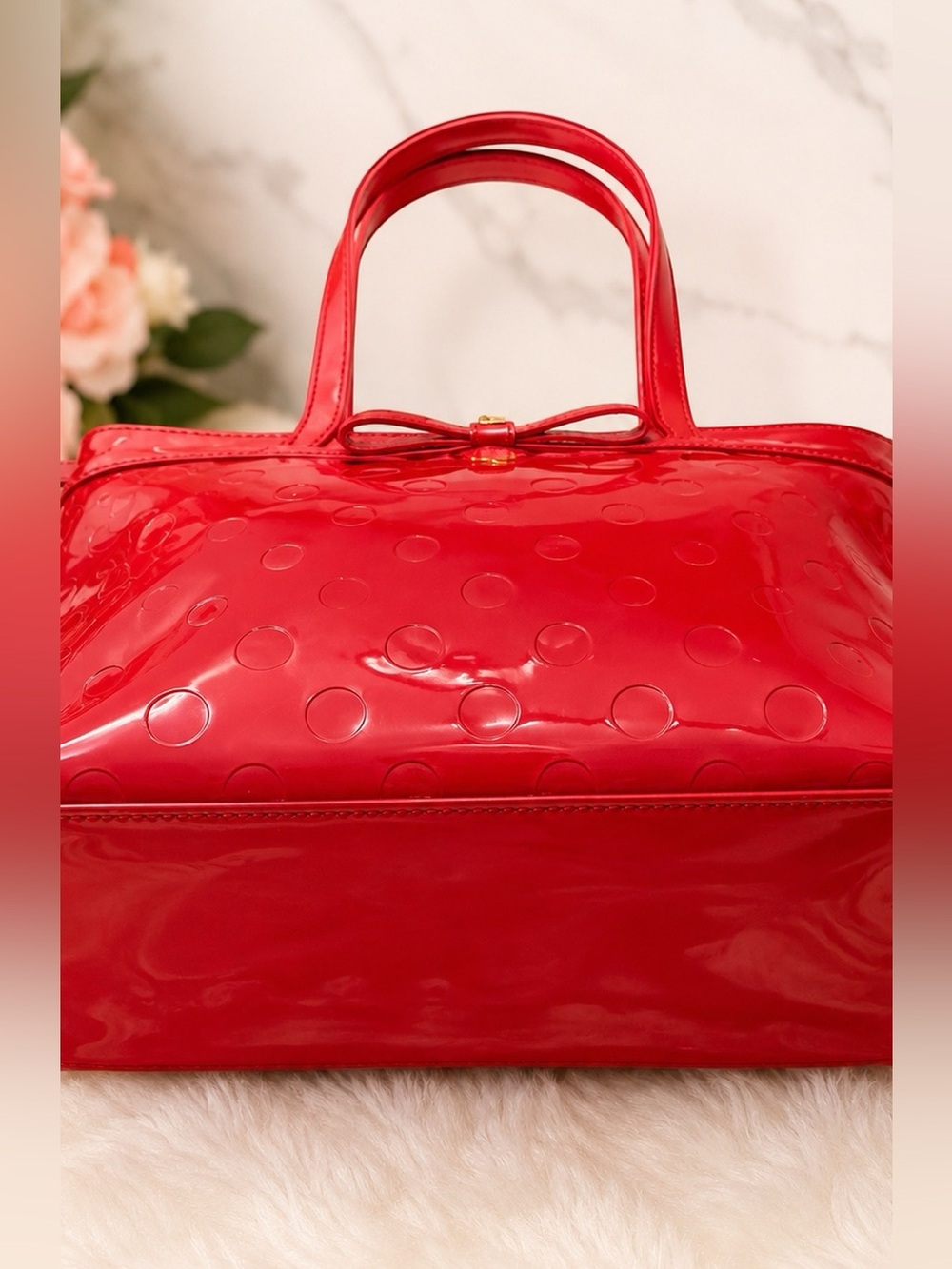 KATE SPADE ♠️ Red Patent Dot-Embossed Tote with Bow Accent - Picture 8 of 11